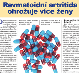 Revmatoidní artritida ohrožuje více ženy