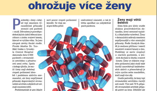 Revmatoidní artritida ohrožuje více ženy